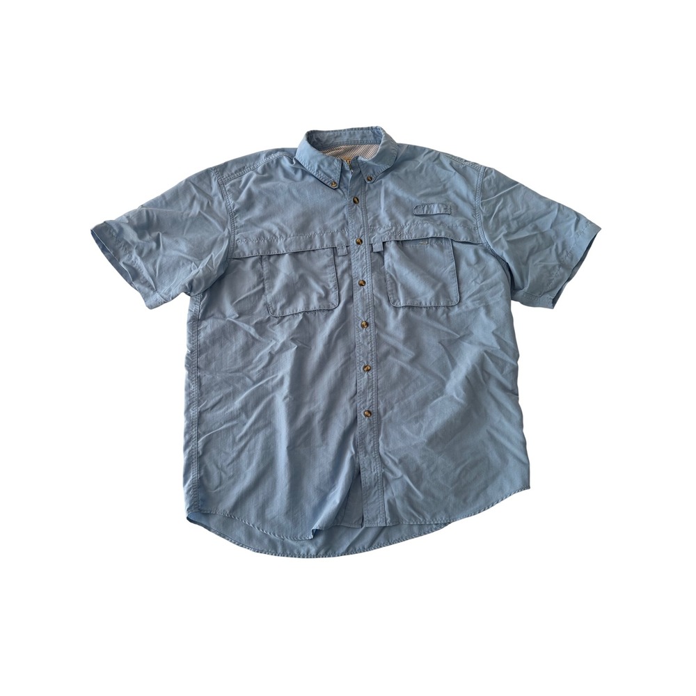 LL Bean Mens Large Blue‎ Short Sleeve Fishing Shirt Ventilated Pockets DPD25